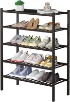 ROMGUAR CRAFT 5 Tier Bamboo Shoe Rack for Closet Free Standing Wood Shoe Shelf for Entryway Small Space Stackable 27"x11"x33"