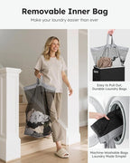 SOLEDI Slim Laundry Hamper with Lid, Narrow Laundry Basket with Removable Bags, Dirty Clothes Hamper with handle, Small Hampe