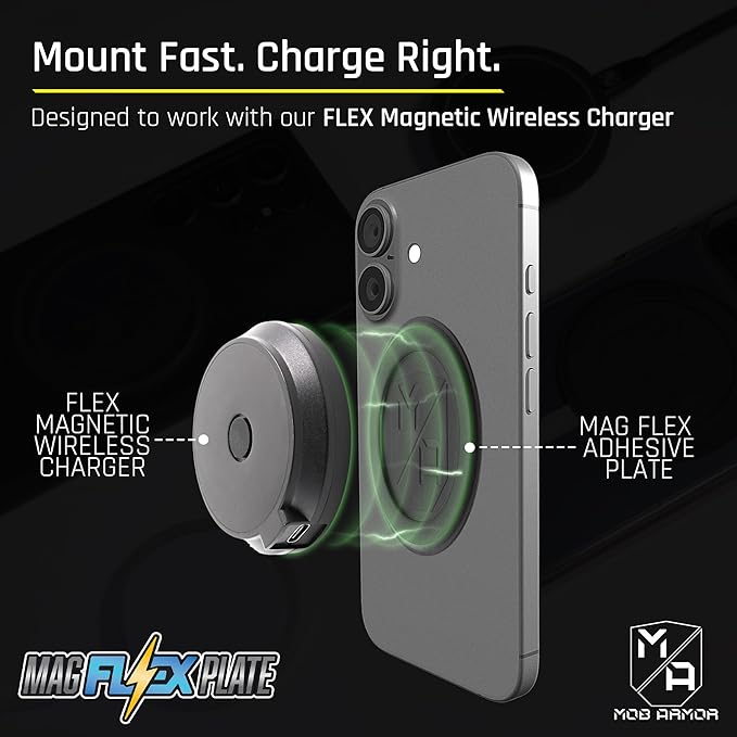 Mob Armor Magnet Flex Plate - Magnetic Phone Mount for iPhone, Android, Wireless Charging Compatible- 2mm Thick Rubber Magnetic Plate -