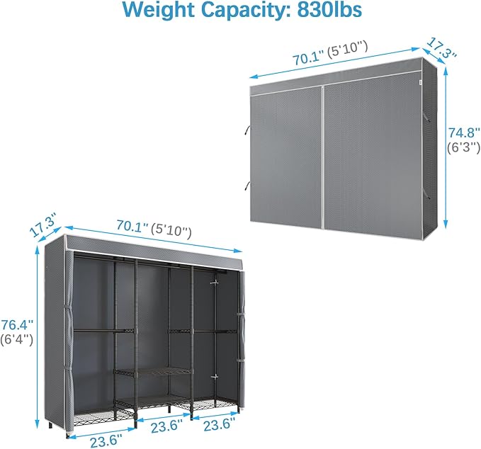 VIPEK V5C SE Covered Garment Rack Heavy Duty Clothes Rack with Cover and Adjustable Shelves, Freestanding Portable Closet Rac