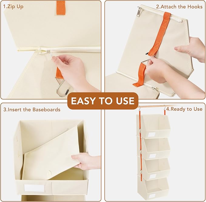 4 Pcs Modular Closet Organizer - Detachable & Foldable Hanging Storage Cubes, 88L Total Capacity, Heavy Duty Fabric Shelves f
