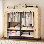Portable Wardrobe Closet with Cover, Metal Clothing Organizer for Bedroom, Foldable Clothe Rack, Garment Rack for Hanging Clo