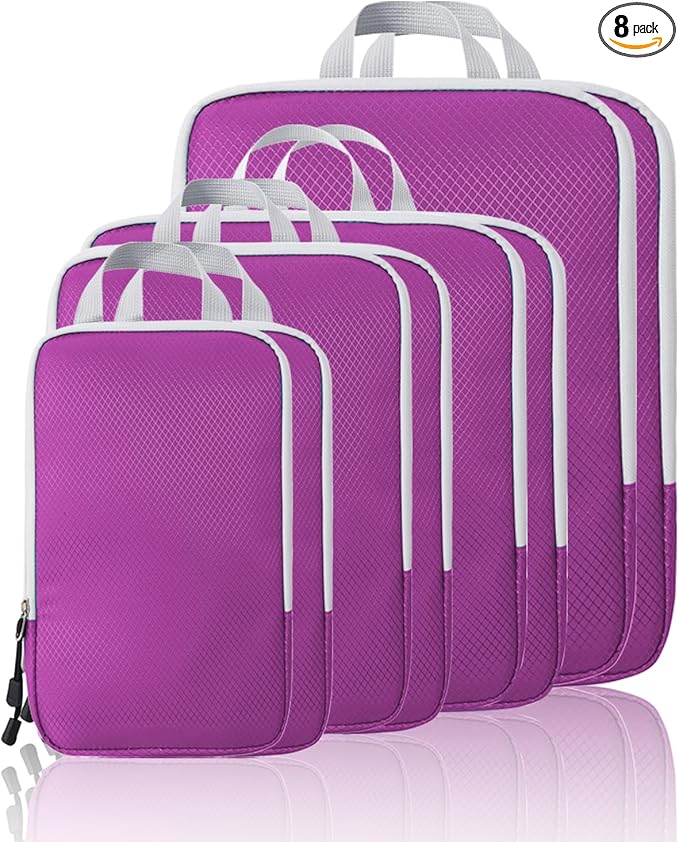 Compression Packing Cubes, 8 Set Packing Cubes for Travel Compression, Lightweight Compressible Package Organizer for Carry O