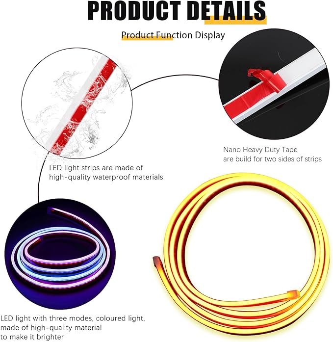 DREAMIZER 71" 12V RGB Car LED Lights Exterior Flexible Hood Light Strip,IP68 Waterproof Dynamic Car LED Strip Light with Turn Signal for Cars Truck SUV,APP Control