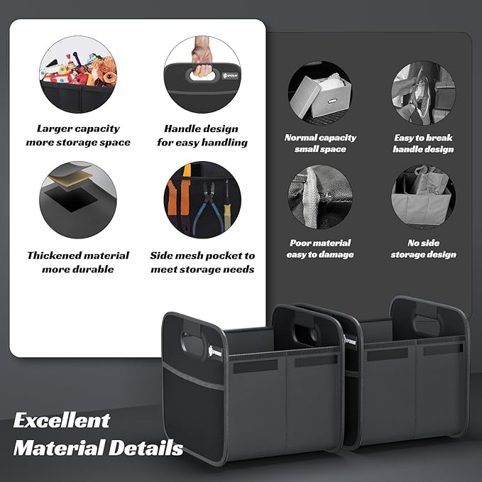 Sposuit Trunk Organizer for Car - Collapsible Split Trunk Storage with Reinforced Handles, SUV Trunk Organizers for Grocery