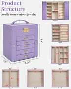 TORIBIO Large Jewelry Box for Women, Leather Jewelry Organizer with Mirror & Lock, 6-Tier Jewelry Storage Case for Girls/Wome