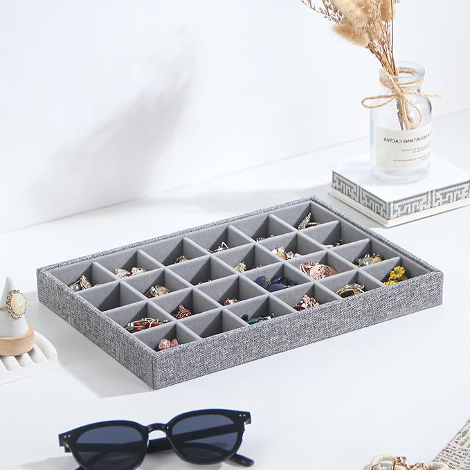 Stackable Jewelry Organizer Tray For Drawers,White Leather Small Earring Storage Tray,Bracelet And Necklace Display Box,Jewel