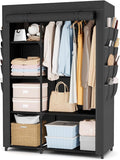 Portable Closets for Hanging Clothes, Wardrobe Closet with Hanging Rod and Clothing Storage Shelves, 8 Side Pockets, Free Sta