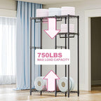 M MZG Heavy Duty Rolling Garment Rack 3 Tiers Adjustable Wire Shelving Clothes Rack with 3 Rods and Side Hooks,Storage Closet