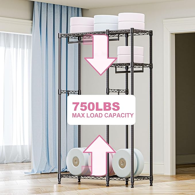 M MZG Heavy Duty Rolling Garment Rack 3 Tiers Adjustable Wire Shelving Clothes Rack with 3 Rods and Side Hooks,Storage Closet