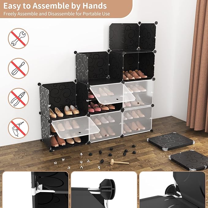 ROJASOP Portable 8-Tier Shoe Cabinet - 48-Pair Shoe Organizer with Expandable, Free Standing, Stackable Space Saving Design a