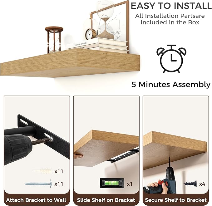 Floating Shelves for Wall, 55 Inch Wide x 12 Inch Deep Floating Shelves, Long Wood Floating Wall Shelf Shelves for Living Roo