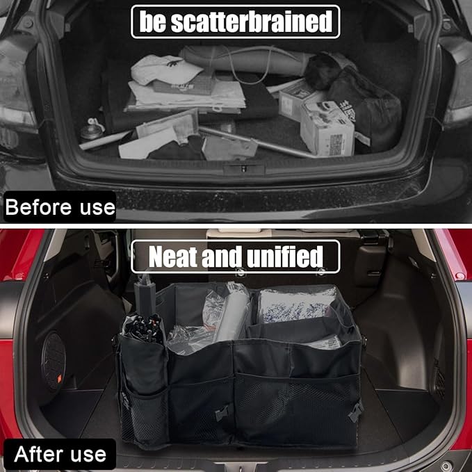 Trunk Organizer for Car - Collapsible Car Storage Organizer with 3 Compartments - Foldable Car Trunk Organizer for SUVs &