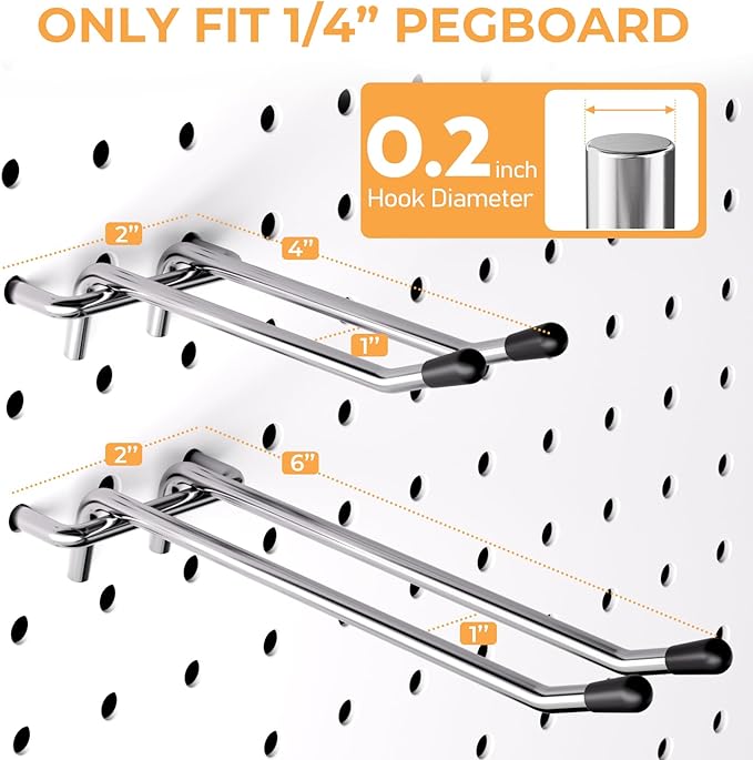 INCLY 4/6 Inch Pegboard Hooks, 36 Pack Heavy Duty Double Arm Peg Board Straight Hooks, Peg Board Tool Hangers Fit for 1/4" Pe