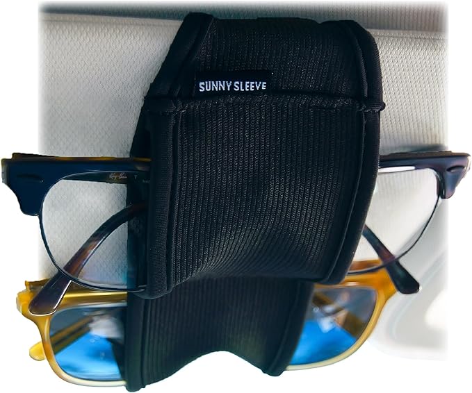 Sunglasses Holder for Car Visor – Dual Storage Holds 2 Pairs | One-Hand Operation, Scratch-Proof, Universal Fit | Glasses Organizer for Vehicle Visor (Black)
