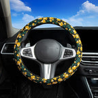 Embroidered Flowers Cute Yellow Daisy Steering Wheel Cover Auto Anti-Slip Breathable Rubber Steering Wheel Protector,Floral Car Accessories for Women,Universal Size Fit Most Cars -15 inch