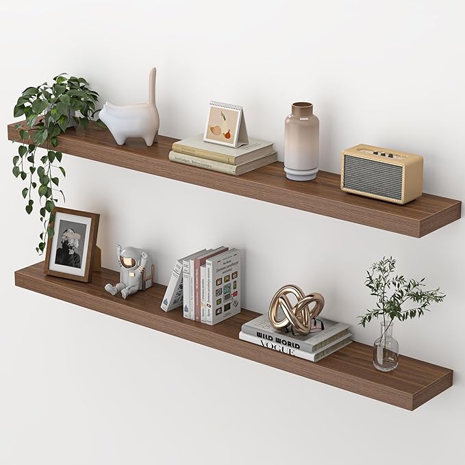 Heimlove 48 Inch Floating Shelves for Wall,Extra Long Wood Shelves Mounted Storage Hanging Shelf Invisible Bracket for Bedroo