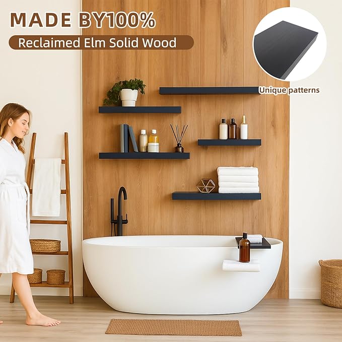 Floating Shelves for Wall, 23.6 inch Long Set of 3 Wood Rustic Wall Mounted Shelves, Display Shelf with Invisible Heavy, Larg