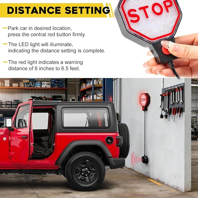 Strdfeve Garage Parking Sensor for Car – Adjustable LED Parking Aid with Red/Yellow/Green Indicator, 6"–6 ft Stop Distance
