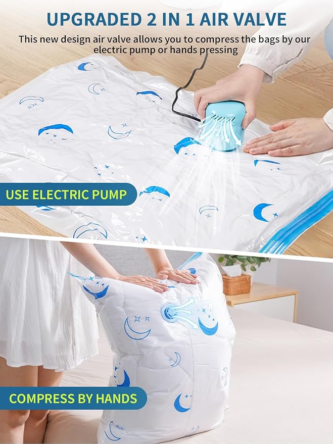 Vacuum Storage Bags with Electric Air Pump, 20 Pack (4 Jumbo, 4 Large, 4 Medium, 4 Small, 4 Roll Up Bags) Space Saving Bag fo