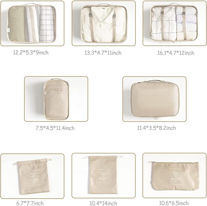 LANSKLBD 8 Set Packing Cubes for Suitcases Travel Luggage Packing Organizers,Travel Accessories Essentials Luggage Organizer 