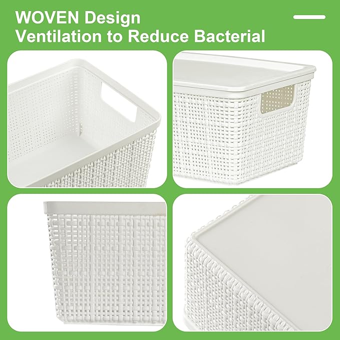 6 Pack Plastic Storage Baskets With Lids,White Breathable Stackable Storage Bins,Small Storage Containers,for Organizing Stor
