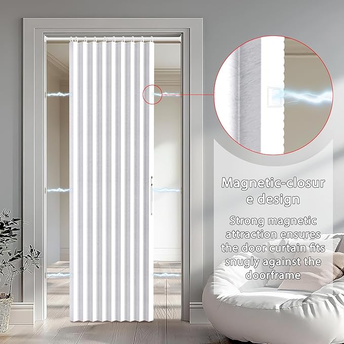 Jilron Accordion Door Curtain Set - 100% Blackout, with Curtain Rod Included, for Bedroom Privacy Protection (White-43 W x 78