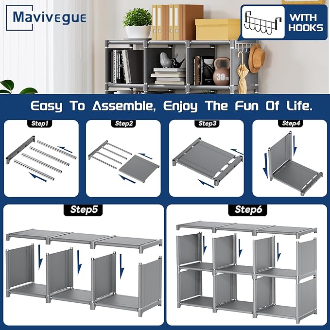 Mavivegue Book Shelf, 12 Cube Storage Organizer, DIY Bookcase, Metal Cube Bookshelf,Tall Book case for Bedroom, Living Room,O