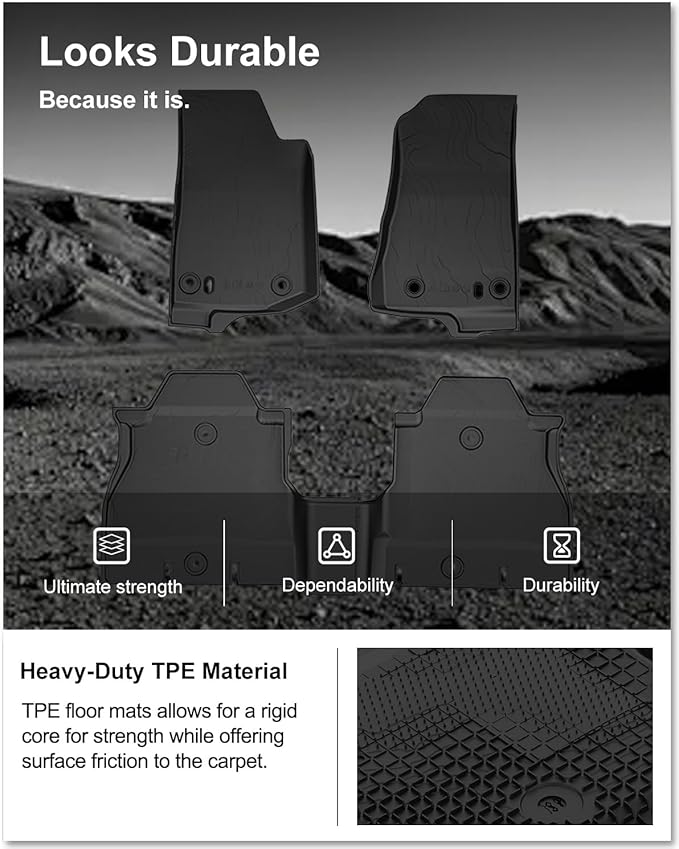 KIWI MASTER Floor Mats for 2018-2026 Jeep Wrangler JL 4-Door, OEM Replacement 82215203AE, Custom Fit All Weather Car Mats, Heavy Duty TPE Floor Liners, Front & Rear 2 Row, Black