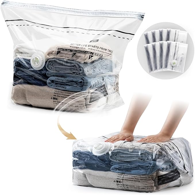 Cube Vacuum Storage Bags, 8 Pack Medium Size (25x19x11 inch), Vacuum Seal Bags for Clothing, Compression Packing for Clothes,