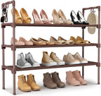 LANTEFUL 3 Tier Shoe Rack for Closet Shoe Organizer with 5 Hooks, Long Shoe Shelf Storage for Shoe and Boot Stackable Free St