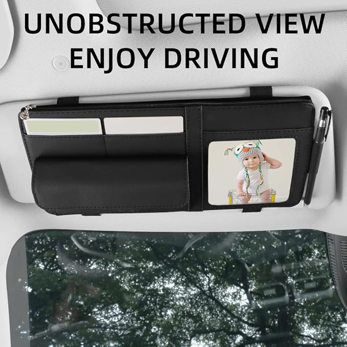 Car Sun Visor Organizer, Visor Storage Pouch Holder with a Picture Frame, Visor Document Holder for Truck, with Sunglasses Clip, Essential Visor Accessories for Driver Auto Owners BLack