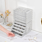 ProCase Earring Holder Organizer Jewelry Box with 10 Drawers, Acrylic Clear Earring Case with Adjustable Velvet Trays for Wom