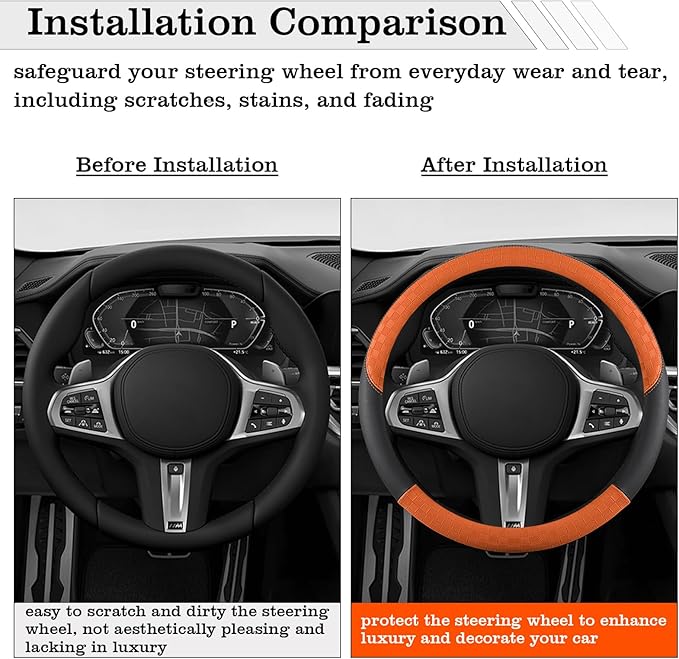 Car Leather Steering Wheel Cover - Panapi Material, Universal 14.5-15 Inch Leather Anti-Slip Breathable Auto Steering Wheel C