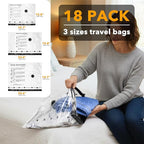 SpaceAid Travel Vacuum Bags for Luggage with Electric Pump, 18 Pack Vacuum Seal Bags for Clothing Travel, Space Saver Compres
