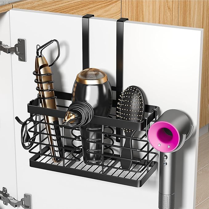 Sevenblue Hair Tool Organizer, 2026 Upgraded 3-in-1 Universal Hair Dryer Holder, Adjustable Height Metal Blow Dryer Holder Wa