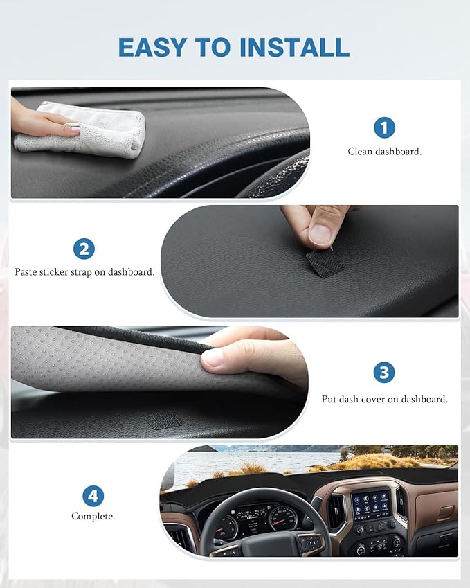 FIILINES Dash Cover for 2019-2025 Chevy Silverado 1500 2500HD 3500HD/2019-2023 GMC Sierra 1500 2500HD 3500HD(Only fit Silvera