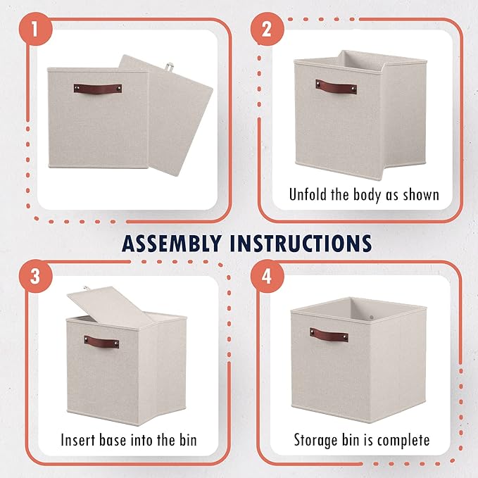 Ornavo Home 13 x 13 Storage Cube Bins, Foldable Collapsible Fabric Storage Bins Box Linen Shelf Basket Cube Organizer for Clo