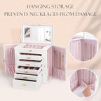 Kendal Extra Large Jewelry Box Jewelry Case PU Leather 6 Tier 5 Drawers Large Storage Capacity with Mirror Jewelry Storage Or