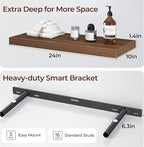 Fun Memories Floating Shelves for Wall 24 Inch Set of 3, Farmhouse Floating Shelves with Invisible Heavy Duty Bracket, 10 Inc