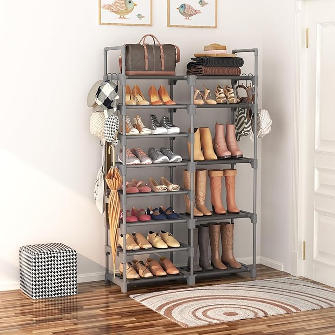 ROJASOP Shoe Rack, Shoe Storage Organizer for Closet Entryway Garage Bedroom, 8 Tier Tall Metal Shoe Shelf for 26-32 Pairs Bo