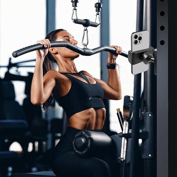 Magnetic Phone Holder for Gym- 360° Adjustable Strong Magnet Phone Mount for Video Recording, Compatible with iPhone, Android, All Smartphones, Gym Accessories for Men& Women