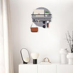 Nekon Key Holder Wall Mount, 11.8 Inch Key Rack with Shelf and 6 Key Hooks, Rustic Key and Mail Organizer, Circular Wooden Ke