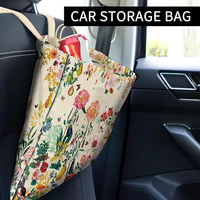 Car Trash Can, Boho Chic Style, Cute Car Organizer, 6L Capacity, Colorful Boho Flowers