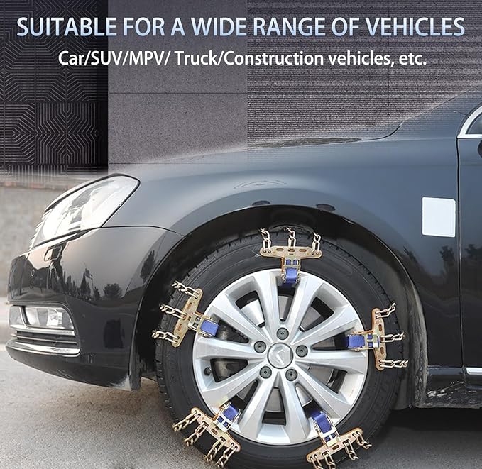 Snow Tire Chains, Universal Car Emergency Anti Slip Snow tire Chains, 6 Pack Winter Security Portable Adjustable Car Tire Sno