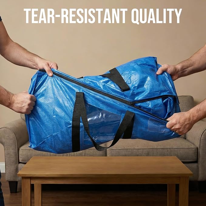 TAILI Extra Large Moving Bags, 10 Pack Blue Heavy Duty Totes for Storage with Visible Window, Wrap Around Handles, Storage Ba