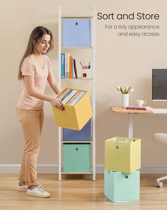 SONGMICS Storage Cubes, Set of 6 Odorless Foldable Storage Boxes, 10.2 x 10.2 x 11 Inches, Closet Organizers for Shelf, Rainb