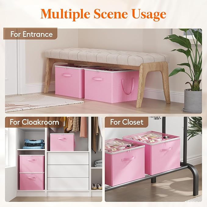 Lifewit 6 Pack Shoe Storage Organizer for Closet, Large Shoe Box Storage Containers with Clear Cover, Foldable Storage Bins F