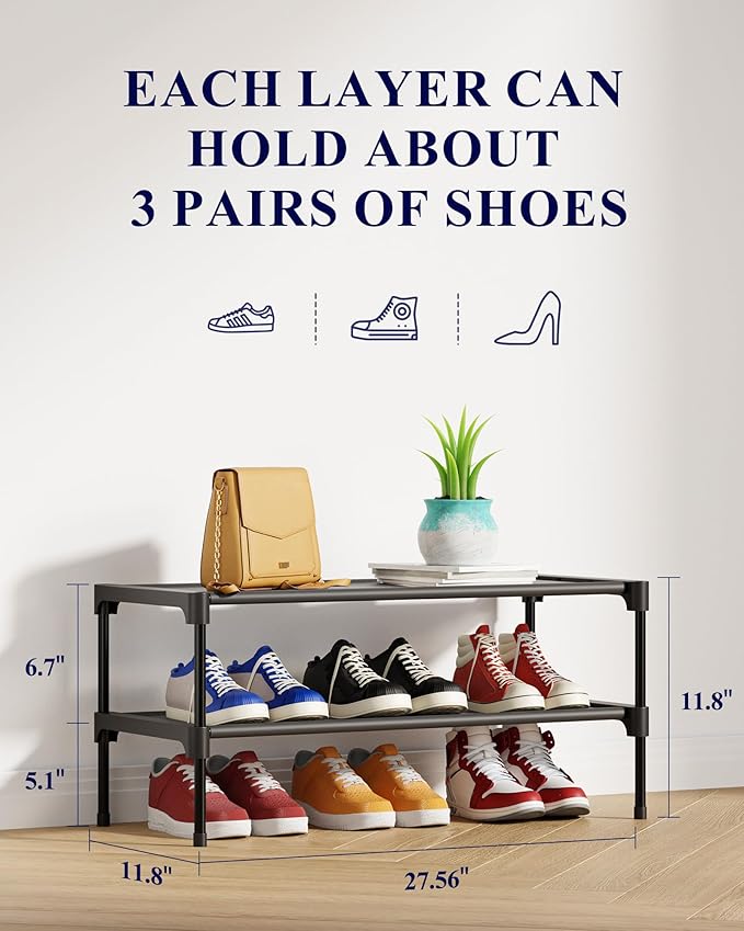 Kitsure Shoe Rack - Non-Woven Shoe Rack Shelf, Shoe Organizer for Closet, Entryway, Garage & Corridor, Stackable Shoe Shelves