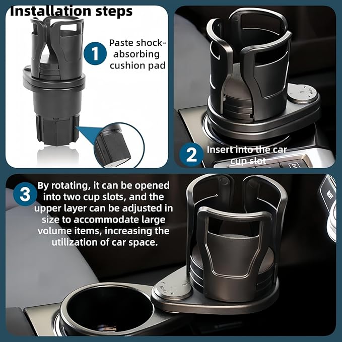 2-in-1 Car Cup Holder Adapter, Multifunctional Front seat Adjustable Cup and Beverage Holder, Compatible with car Circular Cu